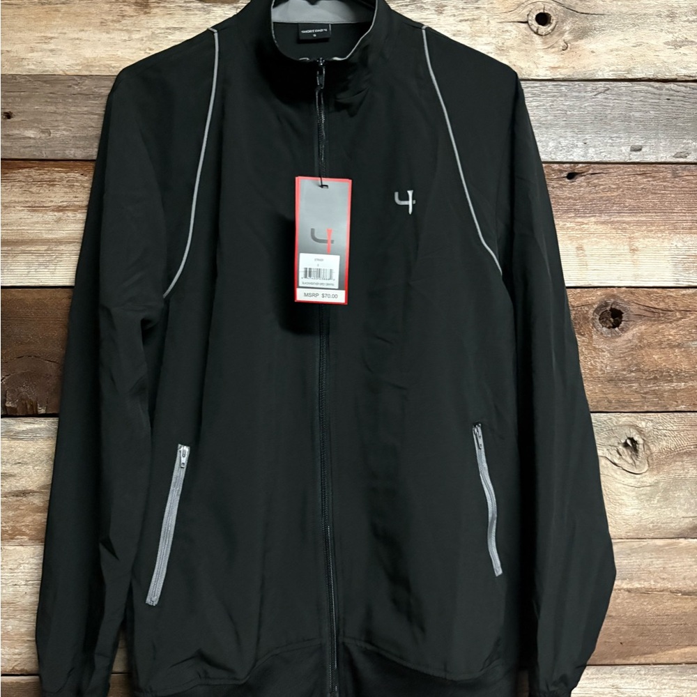 Black Reflective Windbreaker with Stand-Up Collar